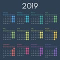 Simple calendar 2019, starts monday