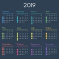 Simple calendar 2019, starts sunday