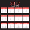 Simple calendar 2017.Week starts from sunday.Vector illustration Royalty Free Stock Photo