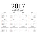 Simple calendar 2017.Week starts from sunday.Vector illustration Royalty Free Stock Photo