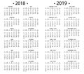 Simple calendar for 2018 and 2019, 2020 years template date day design month business organizer planner vector