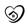 Simple Calligraphy House with heart. Real Vector Icon. Consept comfort and protection. Architecture Construction for design. Art