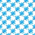 Simple calm seamless pattern with small blue snowflakes staggered at a great distance from each other on a white background. for