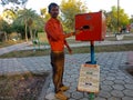 simple camera science model project displayed by Asian man at green park in India January 2020