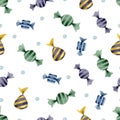 Trick or treat colorful candies seamless pattern on white background