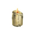 A simple candle with a burning flame, drops and smudges of wax. Hand drawn watercolor illustration for day of the dead