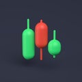 Simple candlesticks icon 3D-illustration on pastel background. Minimal concept trading cryptocurrency