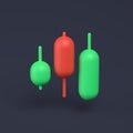 Simple candlesticks icon 3D-illustration on pastel background. Minimal concept trading cryptocurrency