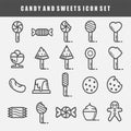 Simple candy and sweets icons set vector
