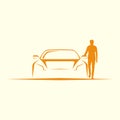 Simple car and man vector logo icon illustration in orange color
