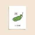 Simple card design with cute veggie and phrase - Peas be mine. Kawaii drawing with peas