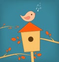 Simple card illustration of funny cartoon bird on Royalty Free Stock Photo