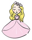 Simple cartoon of a blonde girl in pink wedding dress vector illustration