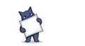 Simple Cartoon Blue Cat-Like Character Holding a Small Blank Square Sign Royalty Free Stock Photo