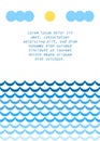 Simple cartoon blue sea and a sun with clouds, seamless border, vector
