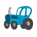 Simple cartoon icon. Vector illustration of a blue tractor for children Royalty Free Stock Photo