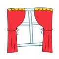 Simple cartoon icon. Illustration of isolated a closed window with red curtains Royalty Free Stock Photo