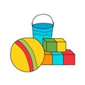 Simple cartoon icon. Kids toys on white