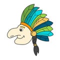 Simple cartoon icon. Native Indian man with feather headdress