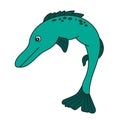 Simple cartoon icon. Stylized pike a long-bodied predatory freshwater fish Royalty Free Stock Photo