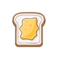 Simple cartoon illustration of a single slice of white bread with yellow butter spread Royalty Free Stock Photo