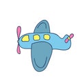 Simple cartoon propeller plane in hand drawn style. Cute image for design