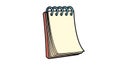 A simple cartoon style illustration of an open spiral bound notebook with a blank yellowed page and blue binding on a white Royalty Free Stock Photo
