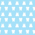 Simple cartoon tooth pattern hite silhouette on a blue background, teeth, illustration icon, logo first tooth. Medical dent Royalty Free Stock Photo