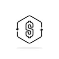 simple cash flow icon with thin line dollar sign