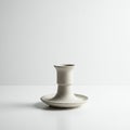 Simple ceramic candle holder on a white surface against a plain background. The hold Royalty Free Stock Photo