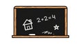 Simple chalk drawing of a house and star on blackboard with basic math equation 2+2 4 Royalty Free Stock Photo