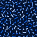 Simple chaotic blue music notes on black seamless pattern, vector Royalty Free Stock Photo