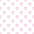 Simple chaotic pink hearts seamless pattern on white background