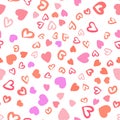 Simple chaotic red hearts seamless pattern on white background Royalty Free Stock Photo