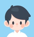 A simple character illustration. Close-up of a cute boy. Light blue background.