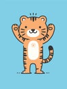 A simple character illustration tiger on a blue background, vibrant color. Bold lines and solid colors, simple details.