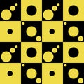 Simple Checkered Pattern and Polka dot . Vector seamless pattern. Black and yellow textile print. Fashion design