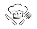 Simple Chef Hat with Knife and Fork Symbol with Silhouette Style Royalty Free Stock Photo