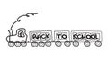 Simple childish back to school black train doodle with letters on white background Royalty Free Stock Photo