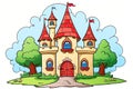 childlike drawing of magical castle AI generated Royalty Free Stock Photo