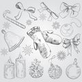 Simple Christmas elements from lines. Hand drawings and vector