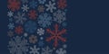 Simple Christmas pattern with geometric blue, golden, red snowflakes on dark blue background Royalty Free Stock Photo