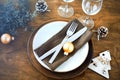 Christmas table place setting in vintage or rustic style. Royalty Free Stock Photo