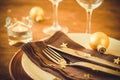 Christmas table place setting in vintage or rustic style. Royalty Free Stock Photo