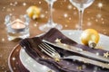 Christmas table place setting in vintage or rustic style. Royalty Free Stock Photo