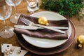 Christmas table place setting in vintage or rustic style Royalty Free Stock Photo