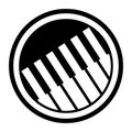 Simple, circular, black and white piano keys icon. Isolated on white