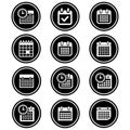Simple, circular, monochrome calendar icon set. 12 icon designs