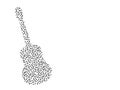 Simple classic guitar silhouette made from chaotic music notes in black and white, vector