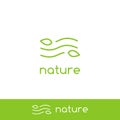Simple clean air wind wave nature logo with minimal line outline monoline icon symbol of leaf and wind